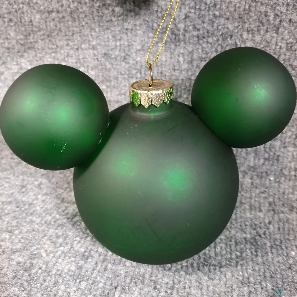 Disney Mickey Mouse Icon Glass Ball Ornament Green Frosted Matte Holiday Decor